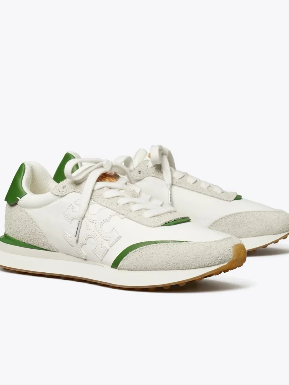 White & Green Leather Suede Sneakers